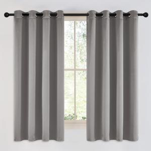 NICETOWN Chrome Gray Bedroom Curtains 63 inch Length 2 Panels, Grommet Window Treatment Thermal Insulated Solid Faux Silk Room Darkening Drapes for Kids Room, W52 x L63