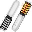 Cordless Curling Iron Brush,1.5-inch Mini Travel Curling Iron, 3-in-1 Portable Heated Round Straightening Brush, Rechargeable Curlings Irons, for Curls, Straightening, De-frizzing, and Styling, White