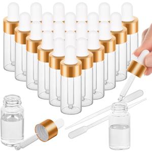 20 Pack Mini Dropper Bottle for Cuticle Oil, 10ml Small Sample Essential Oil Dropper Bottles for Travel, Clear Empty Vails for Cosmetic Perfume