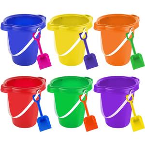 Large Sand Pail with Shovel, 7'' Large Size Sand Water Bucket for Beach Fun Great Summer Party Accessory(6 Bucket + 6 Shovels)