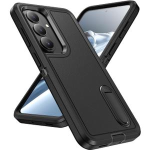 for Samsung Galaxy S26 Plus Case with Kickstand Case 3-Layer Military Grade Protective Case Cover Silicone Heavy Duty Rugged Shockproof for Galaxy S26+ Plus Phone Case (Black+Black)