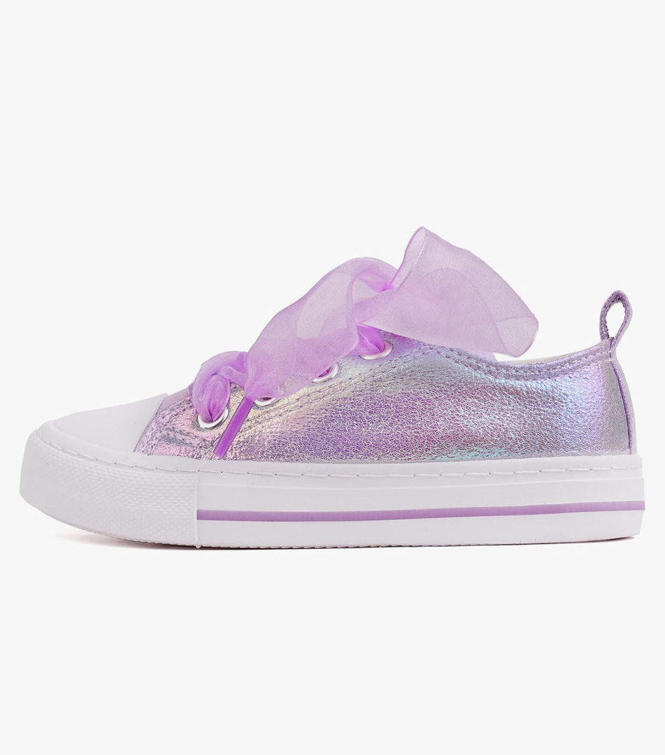 HugRain Little Girls Kids Classic Sparkle Low Top Lace Up Sneakers Walking Shoes, Size 1 Big Kid