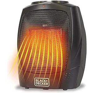BLACK+DECKER Personal Ceramic Heater, Space Heater for Office Desk, Home Office & Personal Use Desk, 2 Heat & Fan Only Settings, Adjustable Thermostat, BHDC201, Black