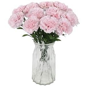 Fqueelvys 16PCS Pink Carnations Artificial Flowers 14.8'' Fake Carnation Silk Flowers with Single Stem Faux Carnations Flowers for Home Table Centerpiece Wedding Decor Floral Arrangements (Light Pink)