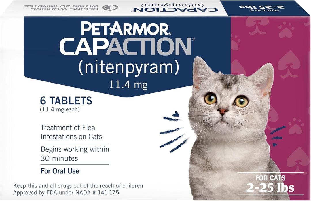 PetArmor CAPACTION (nitenpyram) Oral Flea Treatment for Cats, Fast Acting Tablets Start Killing Fleas in 30 Minutes, Cats 2-25 lbs, 5 Doses