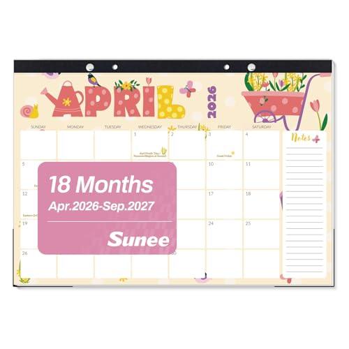 SUNEE Desk Calendar 2026 17x12, 18 Months, Apr. 2026 to Sep. 2027, Academic Calendar 2026-2027, School Year Large Desktop Calendar Monthly for Teacher, Cute with Note