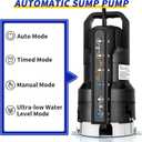 LANCHEZ 1.2HP 6000GPH Automatic Sump Pump with 6 Modes, Clean/Dirty Submersible Water Pump, Thermoplastic Water Removal Transfer Pump with 16FT Cord for Pools Basement Garden Pond, Black