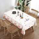 Easter Tablecloth 60 x 84 Inch, Buffalo Plaid Bunny Ear Foot Flowers & Polyester Table Cover for Spring Easter Holiday Party Dinner Table Decor