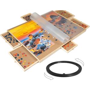 Rotating Puzzle Board with Drawers - Holds Up to 1500 Pieces | Puzzle Table with 6 Drawers for Sorting and Organizing, Sturdy Construction, and Protective Cover