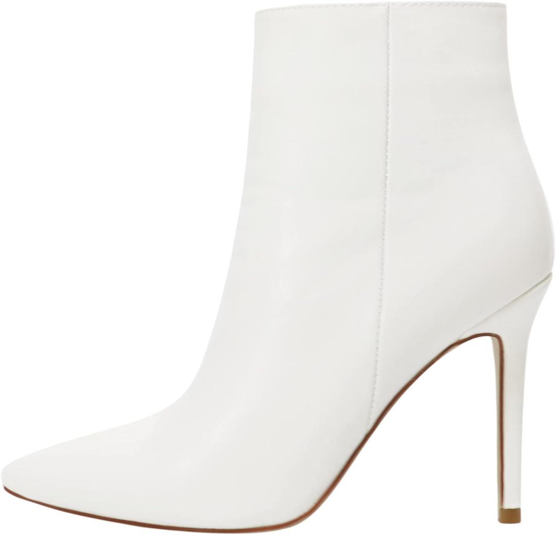 Ankle Boots for Women Stiletto High Heel Pointed Toe Boots with Zipper (7, White Matte)