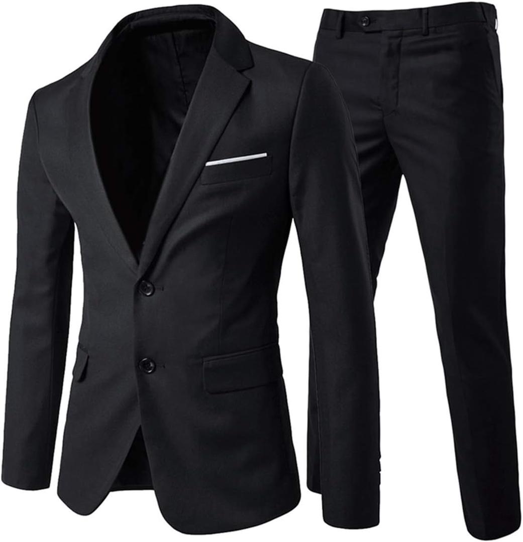 Cloudstyle Men's 2-Piece Suits Slim Fit 2 Button Dress Suit Jacket Blazer & Pants Set (Medium, Black)