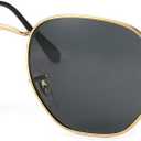 Pro Acme Small Square Sunglasses for Women Men 100% Real Glass Lens Hexagonal Frame (C8 | Gold | Grey)