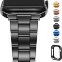 Fullmosa No Tools Needed Compatible Apple Watch Bands for Women Men 41mm 40mm 38mm, Metal Strap with Case for iWatch Series 9 8 7 6 5 4 3 2 1 SE SE2, Black