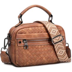 Crossbody Bags for Women Vegan Leather Shoulder Handbags Small Cross Body Purses for Women Trendy with Wide Strap | Small, Trendy, with Wide Strap (Woven Brown)