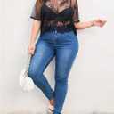 Floerns Women's Plus Size Lace Mesh Sheer Blouse Crew Neck Short Sleeve Crop Top (XL)