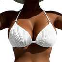 Women's Textured Halter Bikini Top Tie Backless Triangle Bathing Suit Tops, M