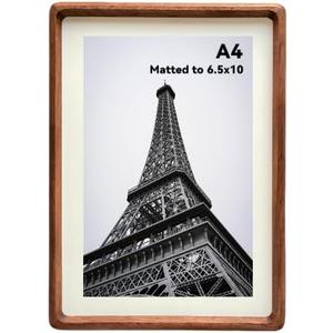 A4 Picture Frame Wood With 6.5x10 Mat,Natural Solid Walnut A4 Photo Frame For Wall or Tabletop Display