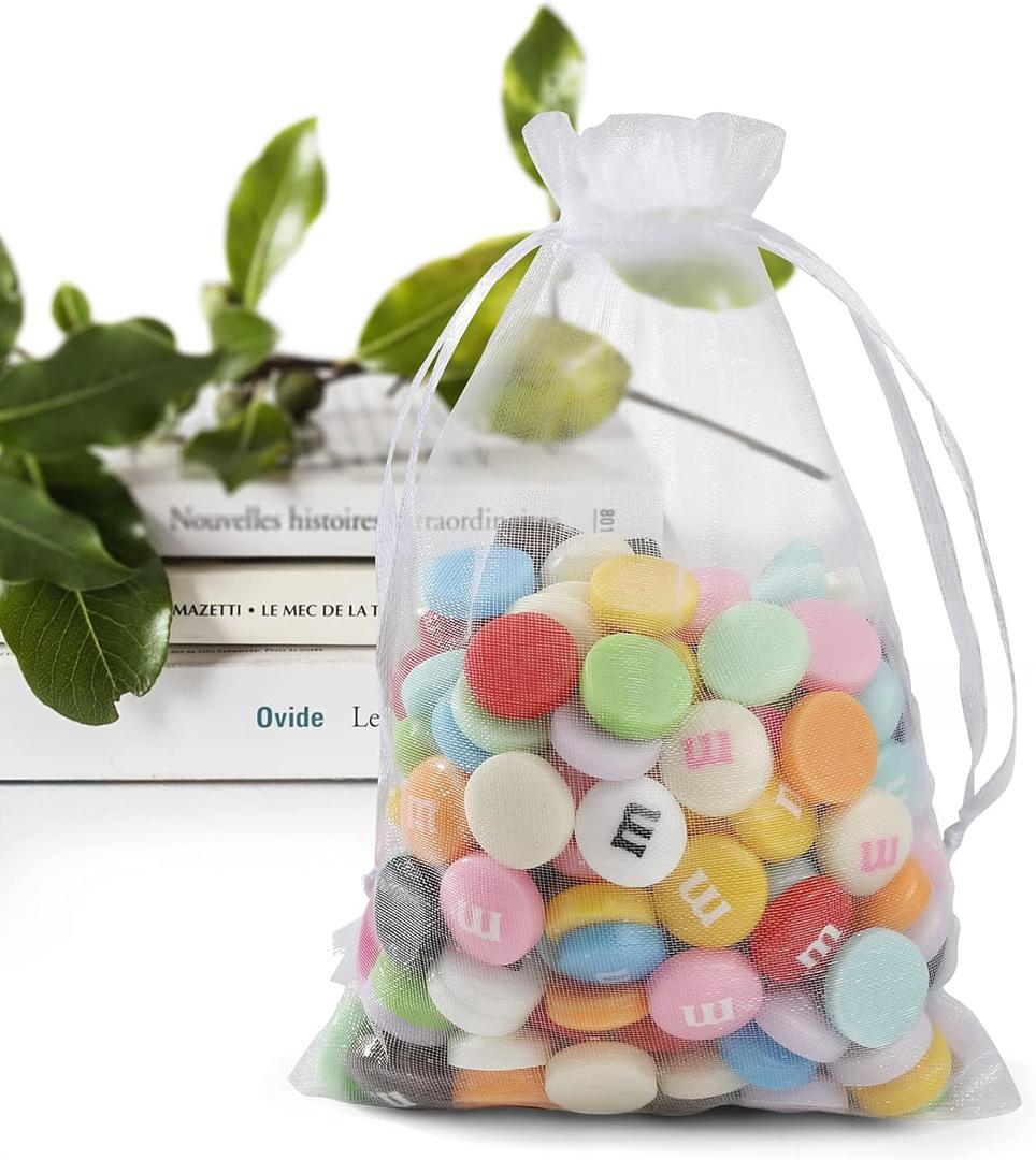 ANZNKU 50 Pack Organza Bags 4 x 6 inch Small Bags, Favor Bag, Sheer Mesh Bag, White Gift Pouches with Drawstring, Organza Favor Pouches, Packaging Pouch for Christmas Wedding Party Easter Candy