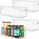 Plastic Food Storage 4 Pack Clear Container Bin with Handles for Organizing Kitchen, Pantry, Refrigerator, Freezer, Pantry, Cabinet, Closet, Bathroom. 16x6x5