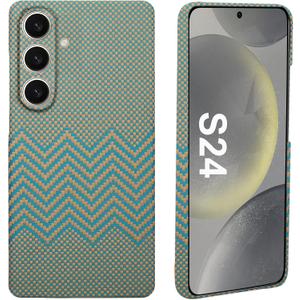 Carbon Fiber Phone Case for Samsung Galaxy S24, Slim 0.03inch Fit Thin Minimal Lightweight S Ultra Aramid Fiber Cover, Support Wireless Charging, Case-Less Touch Feeling (Wavy Blue)