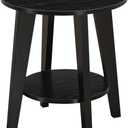 Small Round Side Table-17.7" Cute End Table with 2-Tier Storage | Waterproof Low Nightstand for Kids Room, Nursery, Small Spaces, Plant Stand & Bean Bag (Black)