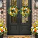 Spring Wreaths for Front Door Outside 24 Inch Yellow & White Spring Summer Wreath with Peony Rose Ranunculus Daffodil & Greenery, Indoor Outdoor Vibrant Hanging Season Decor for Wall Porch