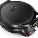 KEINVE 1500W Electric Griddle, 2-in-1 Indoor Griddle and Pizza Maker with 30-Min Timer and Auto Shut-Off, 12" 180 Open for BBQ, Steak, Burgers, Salmon, Veggies, and More