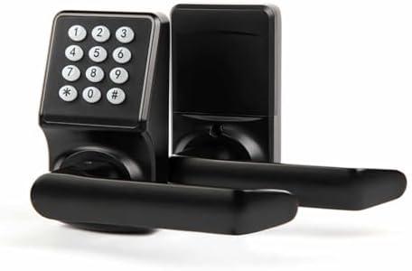 Keypad Door Lock with Handle, Digital Door Lock with Keypad Set,Keyless Entry Door Lock with Handle-IC Card and Anti-peep Password- Easy Installation for Home, Hotel-Matte Black