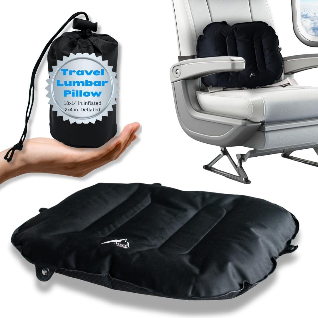 Lumbar Pillow - Inflatable Lumbar Pillow for Airplane Travel - Ideal Back Cushion or Lumbar Support Pillow to Keep You Comfortable While Sitting