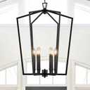 Vezzio 6-Light Black Chandelier for Entryway Foyer, D25 Inch Modern Farmhouse Industrial Pendant Light Fixture Adjustable Chain Dimmable for High Ceiling Dining Room Kitchen Island Hallway Stairway