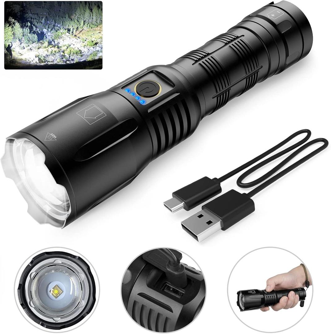 Flashlights High Lumens Rechargeable - 900,000 Lumen High Power Flashlight, 5 Modes with Long Runtime, IPX6 Waterproof, High Powered Flash Light for Camping, Outdoors