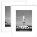 ENJOYBASICS 16x20 Picture Frame, Display Poster 11x14 with Mat or 16 x 20 Without, Wall Gallery Photo Frames, White, 2 Pack
