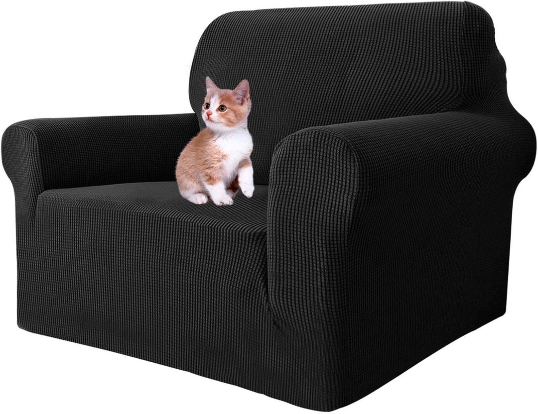 MAXIJIN Stretch Chair Cover Chair Slipcovers with Arms, 1-Piece Couch Sofa Chair Covers for Living Room, Non Slip Armchair Cover (31"-46") Furniture Protector Dogs Pet Friendly (Chair, Black)
