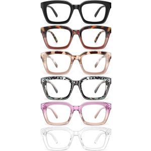 miyya 6 Pack Fashion Reading Glasses for Women, Blue Light Blocking/Anti UV Readers Oversized Square with Spring Hinge (M5 6 pack Mix, 4.0)