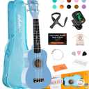 ADM Ukulele for Beginners Hawaiian Wood Ukelele Kit for Kids Adult Student Starter Professional Ukalelee Pack Bundle with Free Lessons Gig Bag Strap Nylon String Tuner (Blue, 21 Inch)