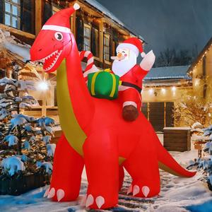 COMIN 8.5FT Long Christmas Inflatables Outdoor Decorations, Blow Up Santa Claus Riding Dinosaur with Built-in LEDs for Christmas Indoor Outdoor Yard Lawn Garden Decorations