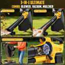 3-in-1 Leaf Vacuum Cordless with Bag Compatible for Dewalt 20V Battery, Electric Leaf Mulcher & Leaf Vacuum with Bag 40L, Handheld Leaf Blowers for Lawn Care, 5 Speeds, Turbo Mode(Not Battery)