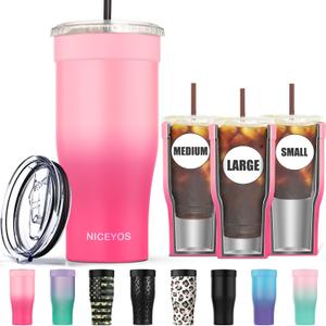 Universal Iced Coffee Sleeve - Upgraded Double Wall Reusable Stainless Steel Holder Sleeves Insulator for Cold Drinks Fits Starbucks Dunkin Donuts McDonalds Small Medium Large Cup (Sakura)
