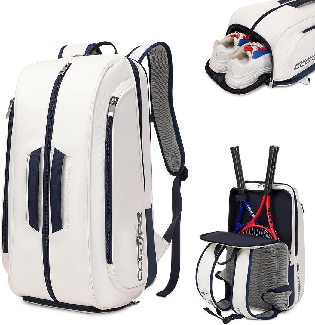 Tennis Racket Bag Pickleball Padel Backpack With Shoe Compartment, Laptop Sleeve,Fence Hook,Ball Sleeve, 12.4"L*7.87"W*20.28"H