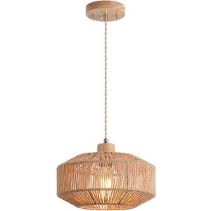 Coastal Woven Pendant Light Fixture One-Light Adjustable Natural Hemp Rope Cage Pendant Lighting for Kitchen Island Sink Farmhouse Dining Room