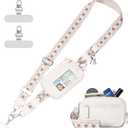 Clip and Go Strap for Phone with Wallet Crossbody Phone Lanyard with Anti-Theft Zipper Pouch Detachable Quilted Wrist Wallet with RFID and ID Window for Daily Travel. (Medium, Apricot)