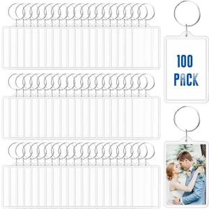 100 Pieces 3.4 * 5.2cm Clear Acrylic Photo Frame Keychain with Split Ring Rectangle Blank Picture Keyring Pendant Bulk Personalised Double Sided Key Fob Holder