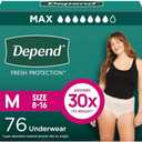 Depend Fresh Protection Adult Incontinence & Postpartum Bladder Leak Underwear for Women, Disposable, Maximum, Medium, Blush, 76 Count (2 Packs of 38), Packaging May Vary