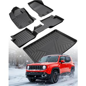 DiffCar for Jeep Renegade Floor Mats & Cargo Liner 2023 2022 2021 2020 2019 2018 2017 2016 2015, All-Weather Rubber Front Rear Trunk Carpet for Renegade Car Accessories, 4PCS TPE Balck (Not for Sport