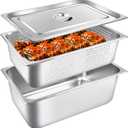 3 Pack Full Size 6 Inch, 8 Inch Hotel Pan with Lid Perforated Steam Table Pan Chafing Pans Steam Table Tray Stainless Steel Restaurant Supplies for Buffets Catering Commercial Kitchen
