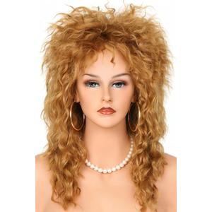 80s Rock Diva Wig Dirty Gold Fluffy Big Roll Mullet Wigs for Man or Woman Halloween Party Costume Cosplay Wig