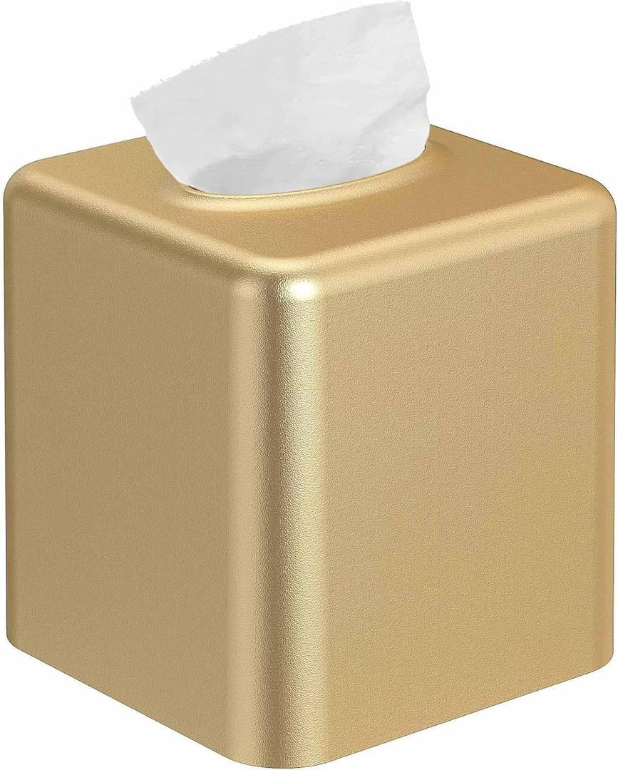 Livelab Tissue Box Cover, Square Metal Tissue Box Holder Modern Decor Facial Napkin Holder Tissue Box Dispenser for Bathroom Vanity Countertop, Living Room, Bedroom, Office - Gold