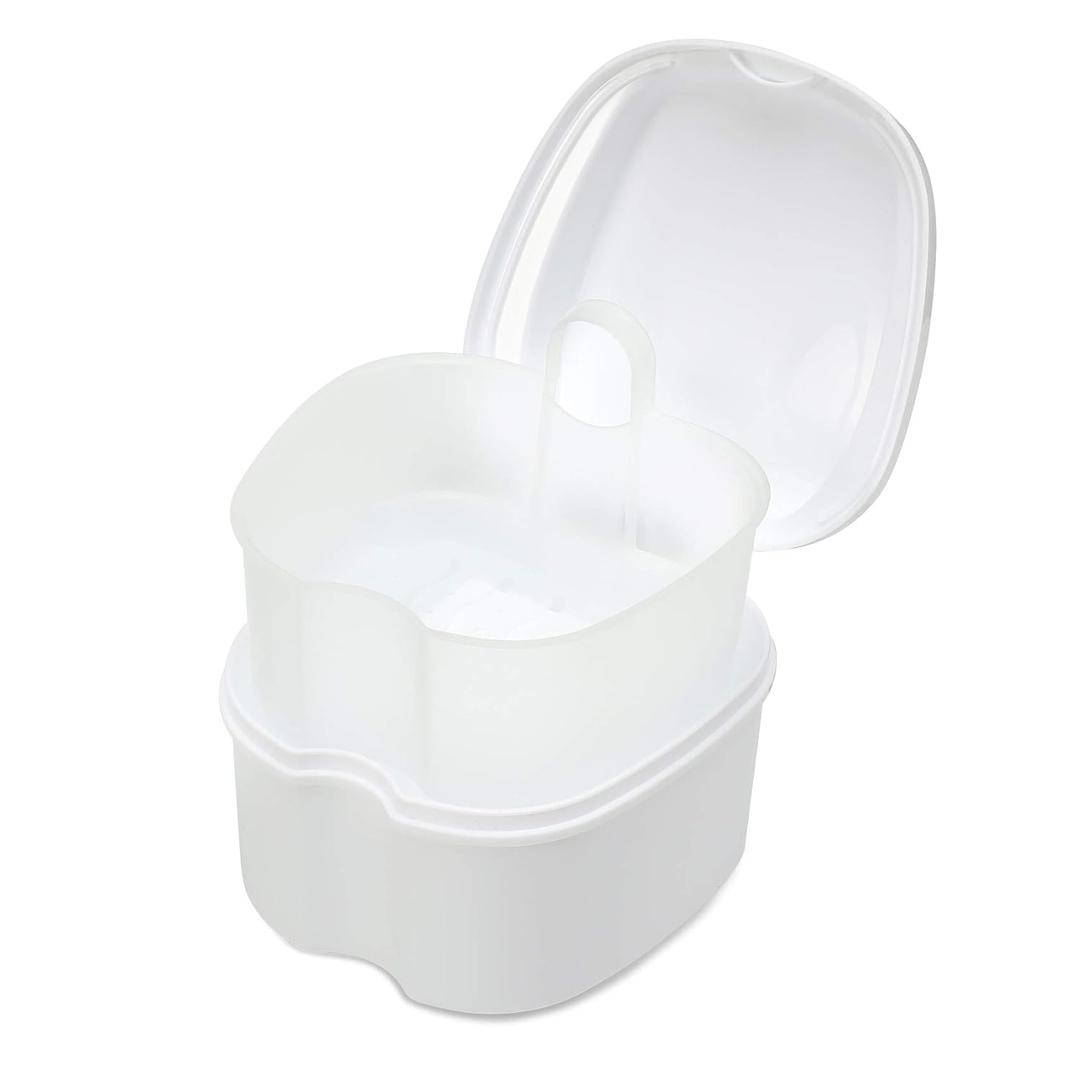 Annhua Dental Orthodontic Retainer Case Cleaning, Denture Cup Holder Case Travel, Denture Retainer Bath Box Storage Soaking Box (White)