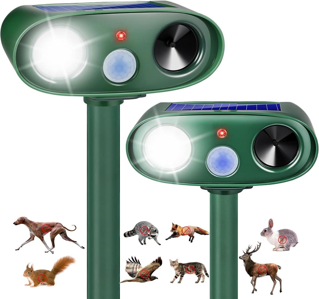 2025 Cat Repellent Solar Ultrasonic Animal Repellent Outdoor Solar Animal Repeller with Motion Detection&LED Flashlight Deer Deterrent Device to Scare Fox Bird Skunk Rabbit Repellent for Yard(2PACK)