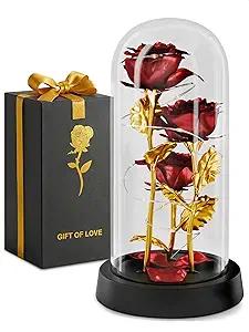 Kotko Rose in Glass Dome – Beautiful Glass Rose Flower Lights, for Women, Gifts for Mom, Romantic Occasions, Mother's Day, Women's Day – Home Decor | Flowers Roses with LED Light